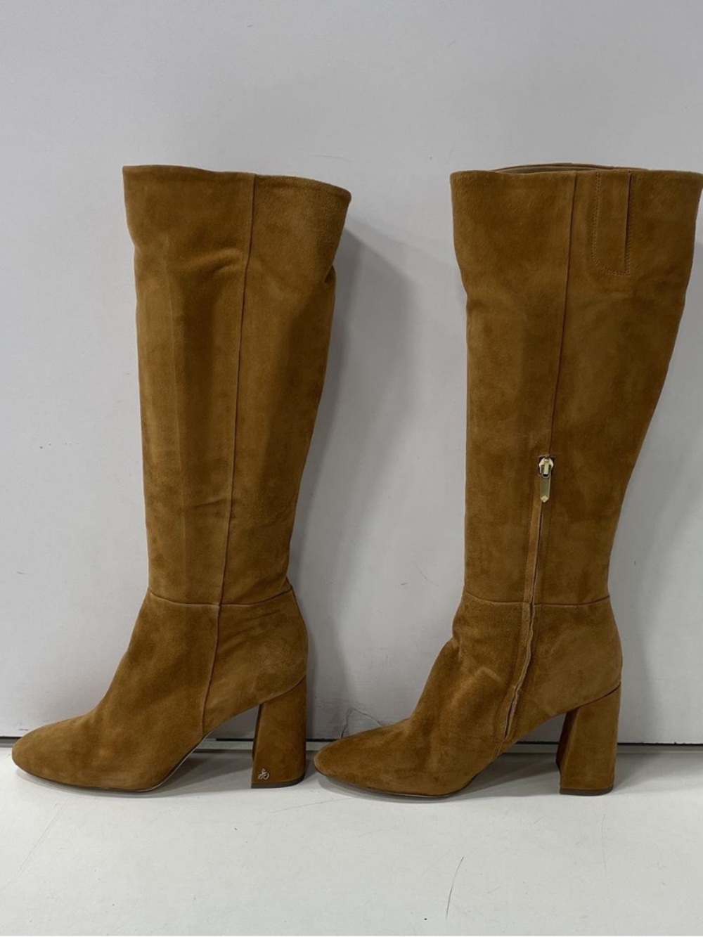 Sam Edelman Cognac Suede Knee-High Block Heel Boots
